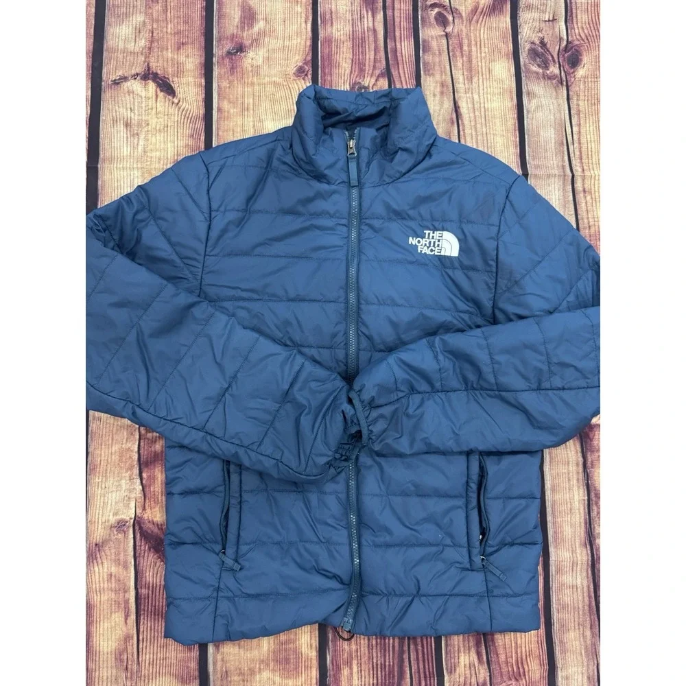The North Face Men's Blue Full Zip Puffer Jacket Stand-Up Collar Regular Fit S